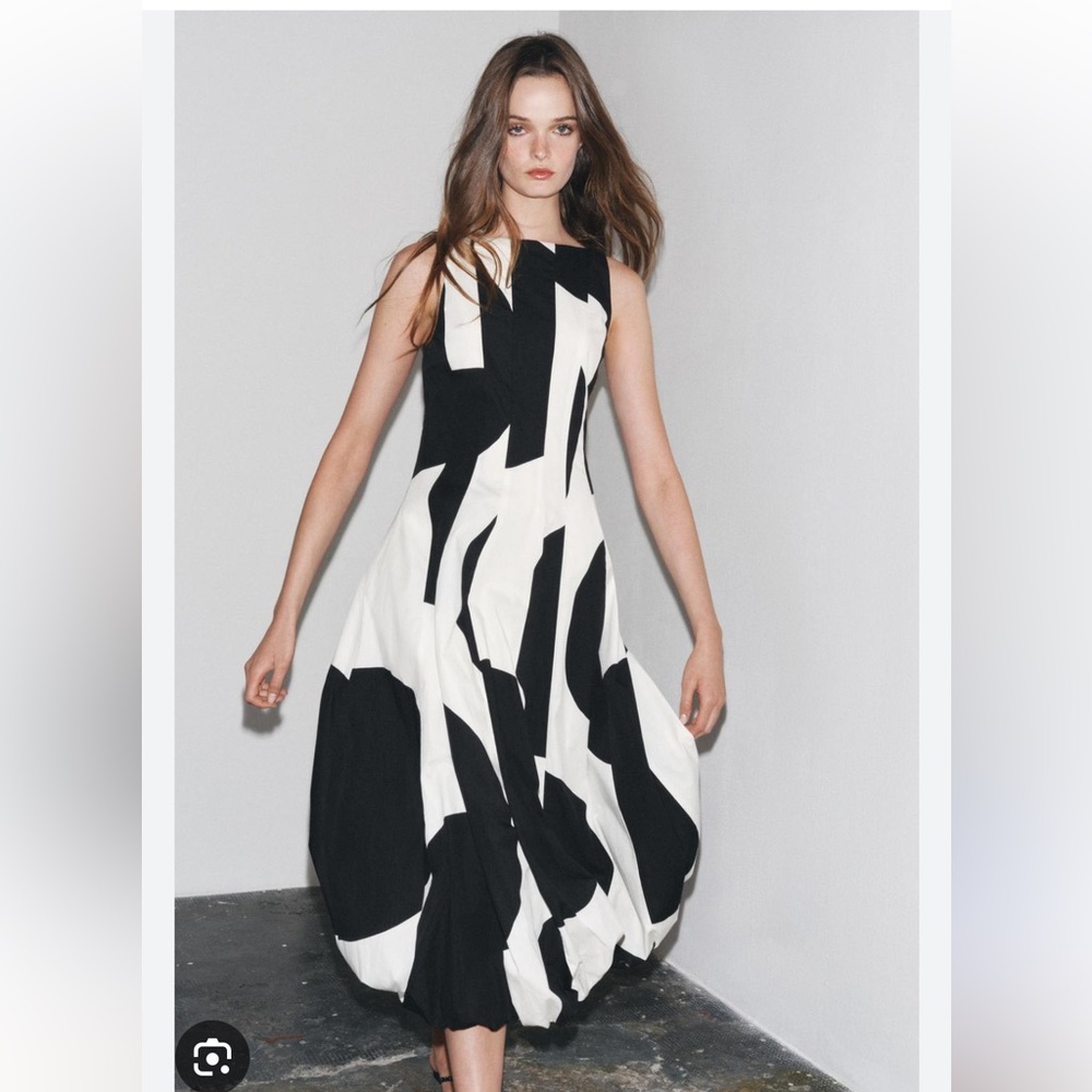 Zara Black and White Midi Dress - Picture 4 of 11